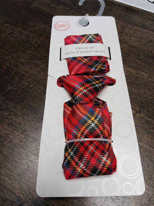 Red Plaid Wonder Nation Tie/Pocket Square