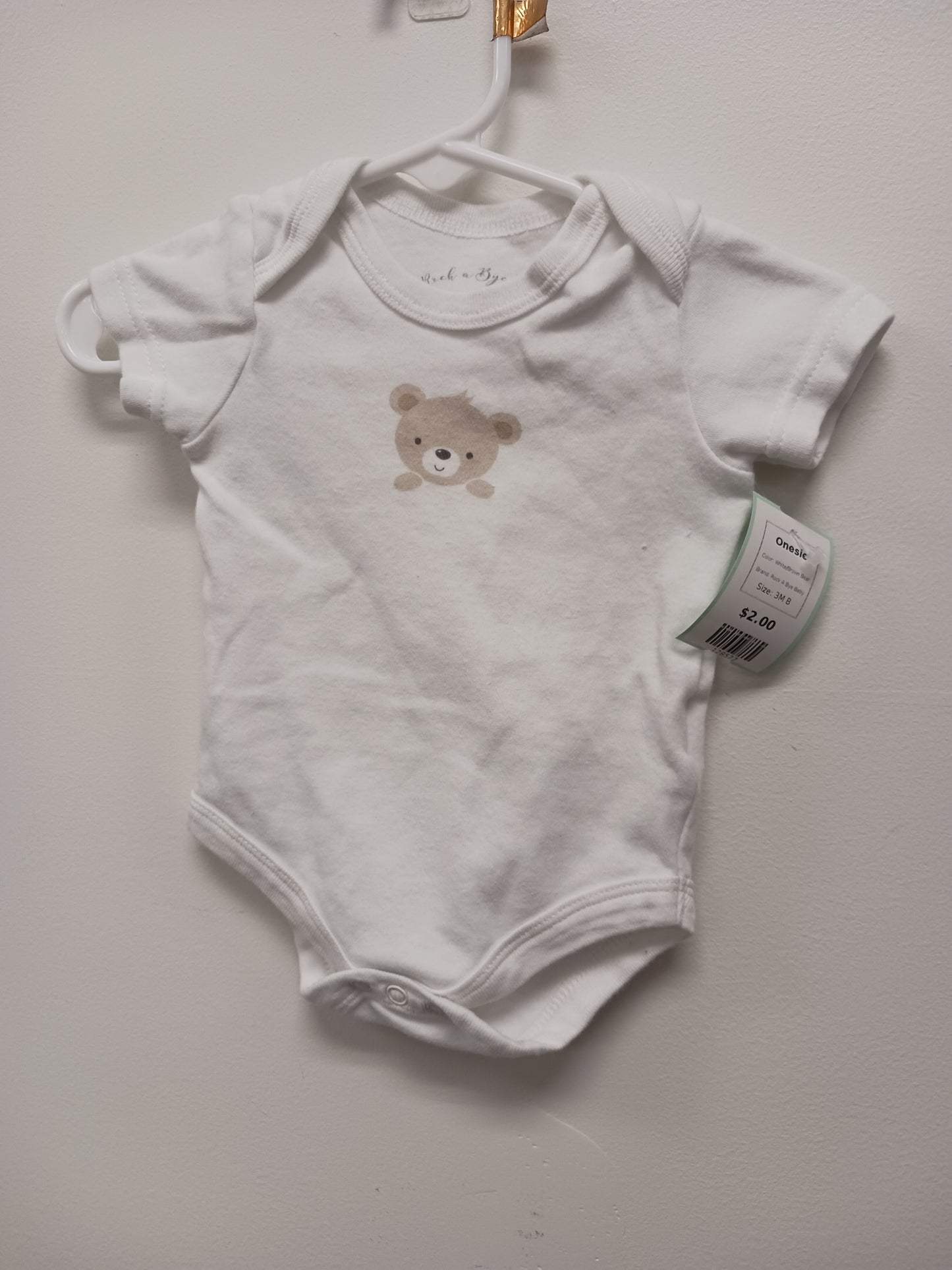 White/Brown Bear Rock A Bye Baby Onesie, 3M B
