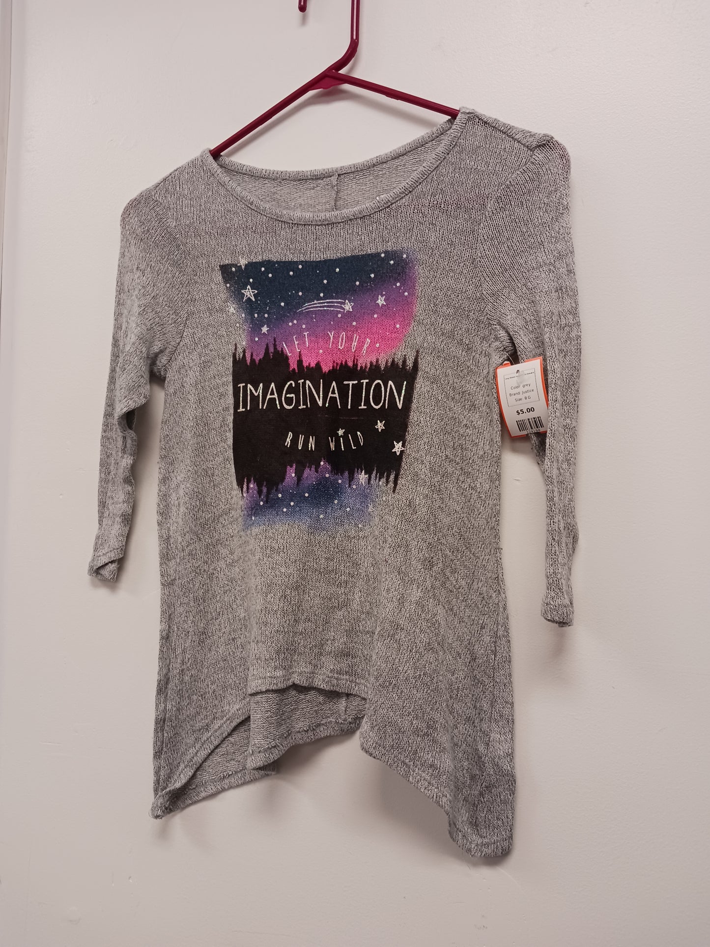 grey Justice Long Sleeve Imagination Sweater, 8 G