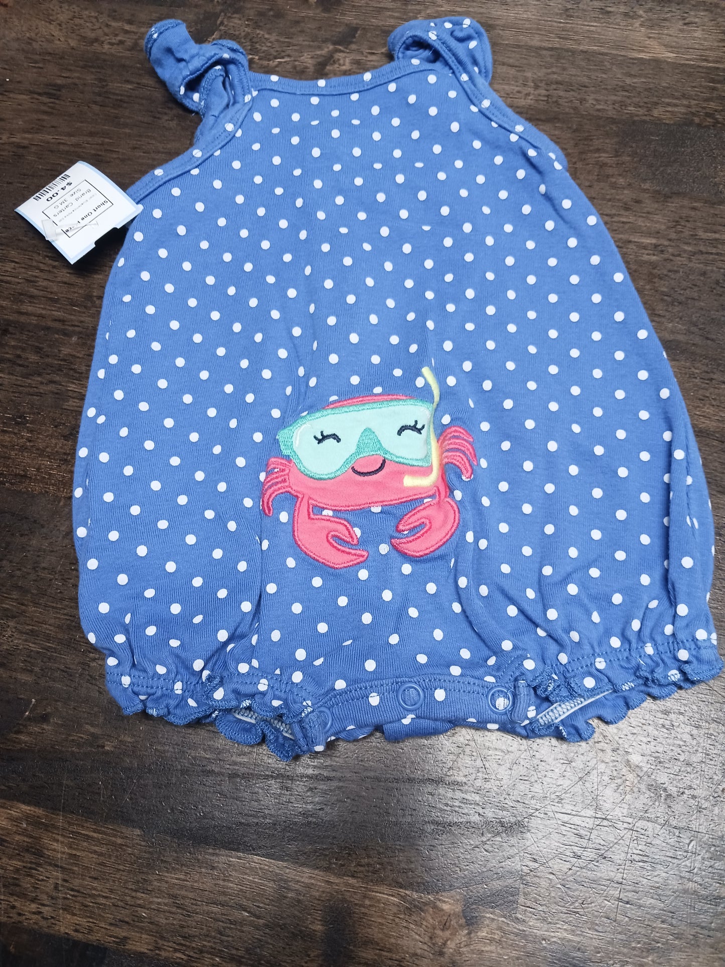 Blue/White Polka Dot Carters Short One Piece, 3M G