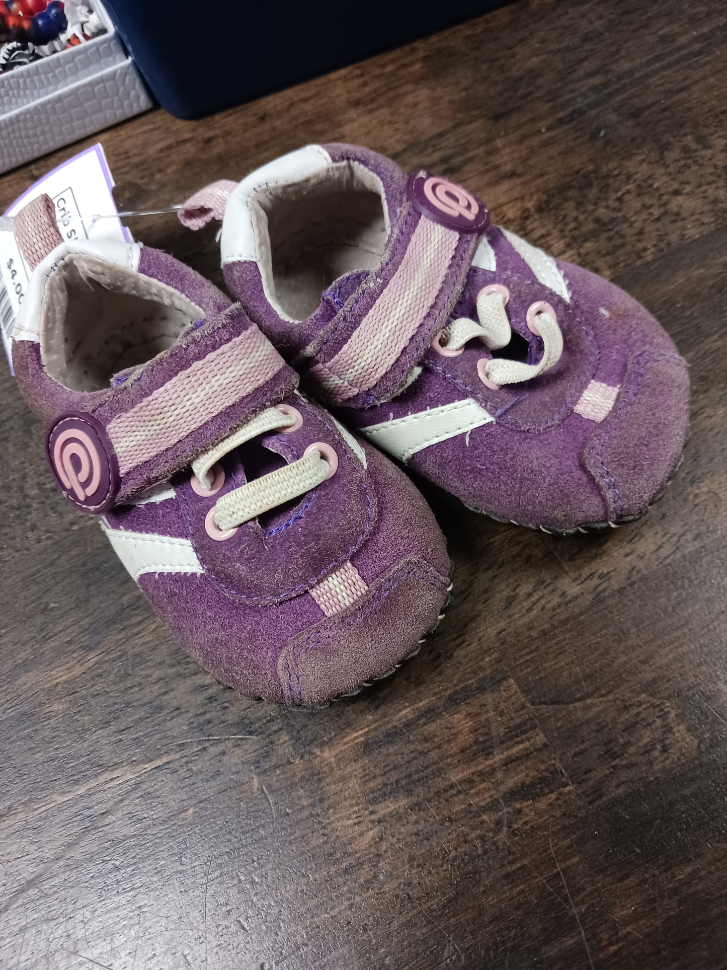 Purple/White Pediped Crib Shoes, 4 G