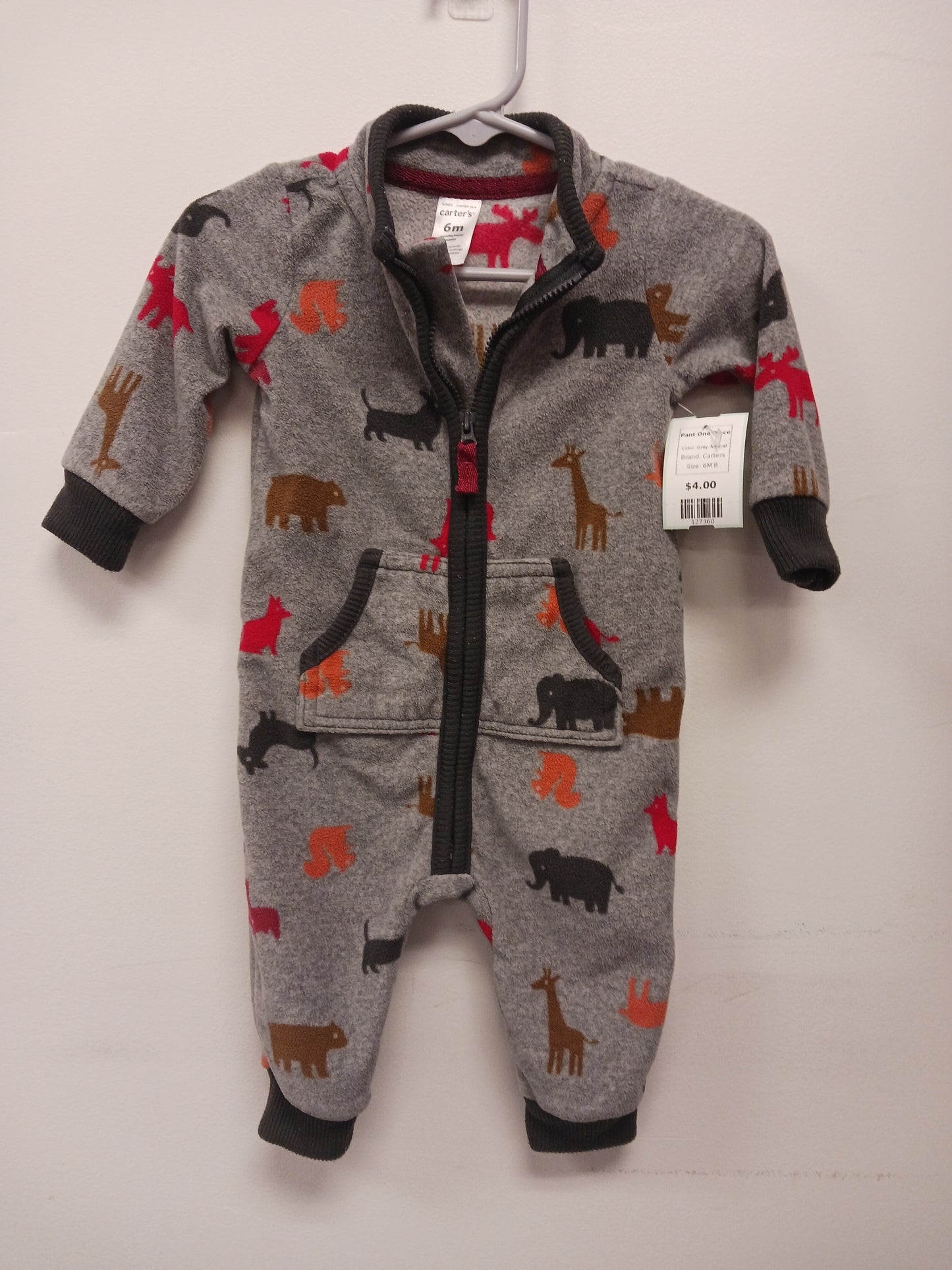 Grey Animal Carters Pant One Piece, 6M B