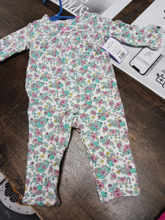 White/Colorful Flower Carters Pant One Piece, 3M G