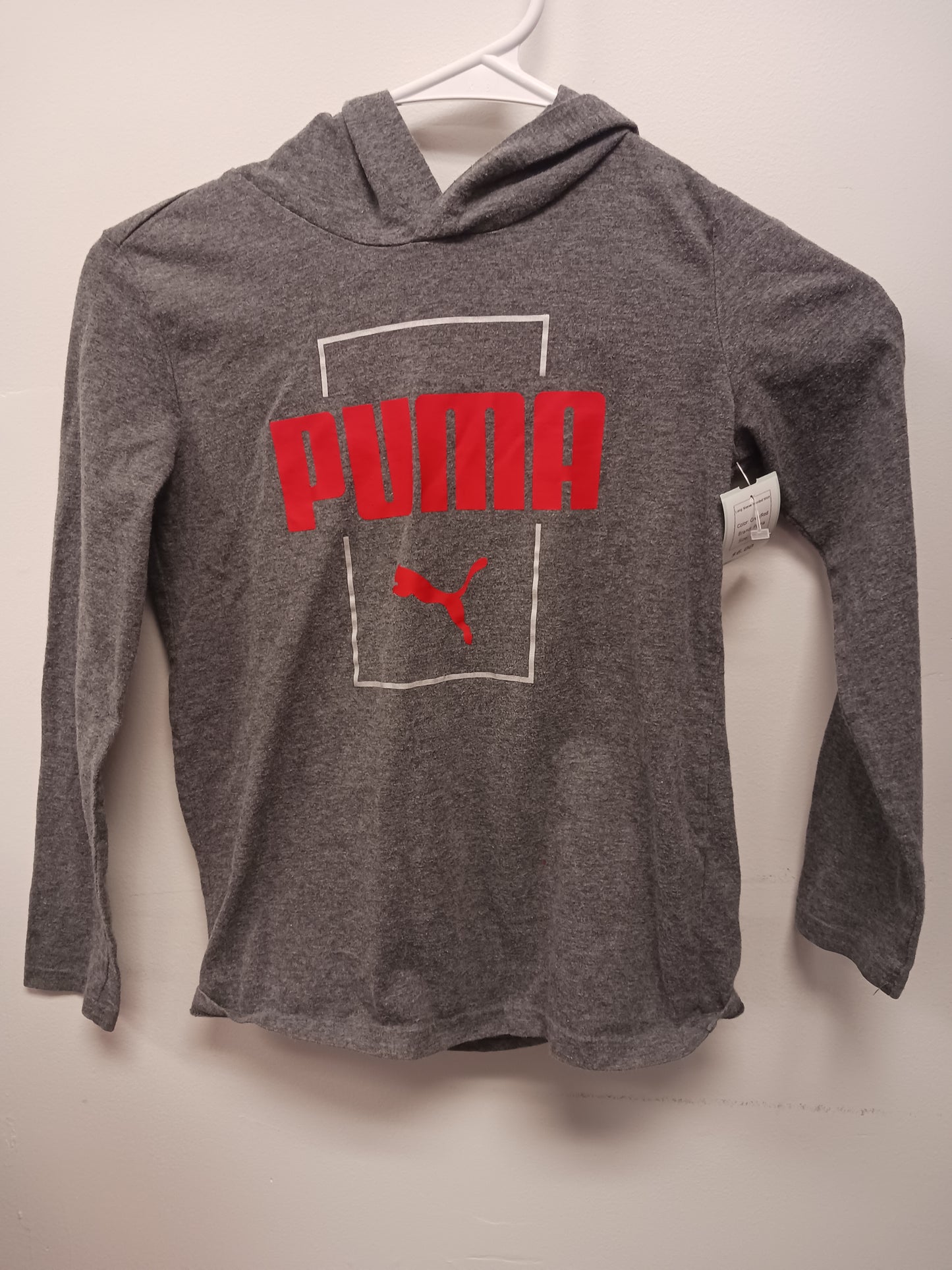 Grey/Red Puma Long Sleeve Hooded Shirt, 7/8 B
