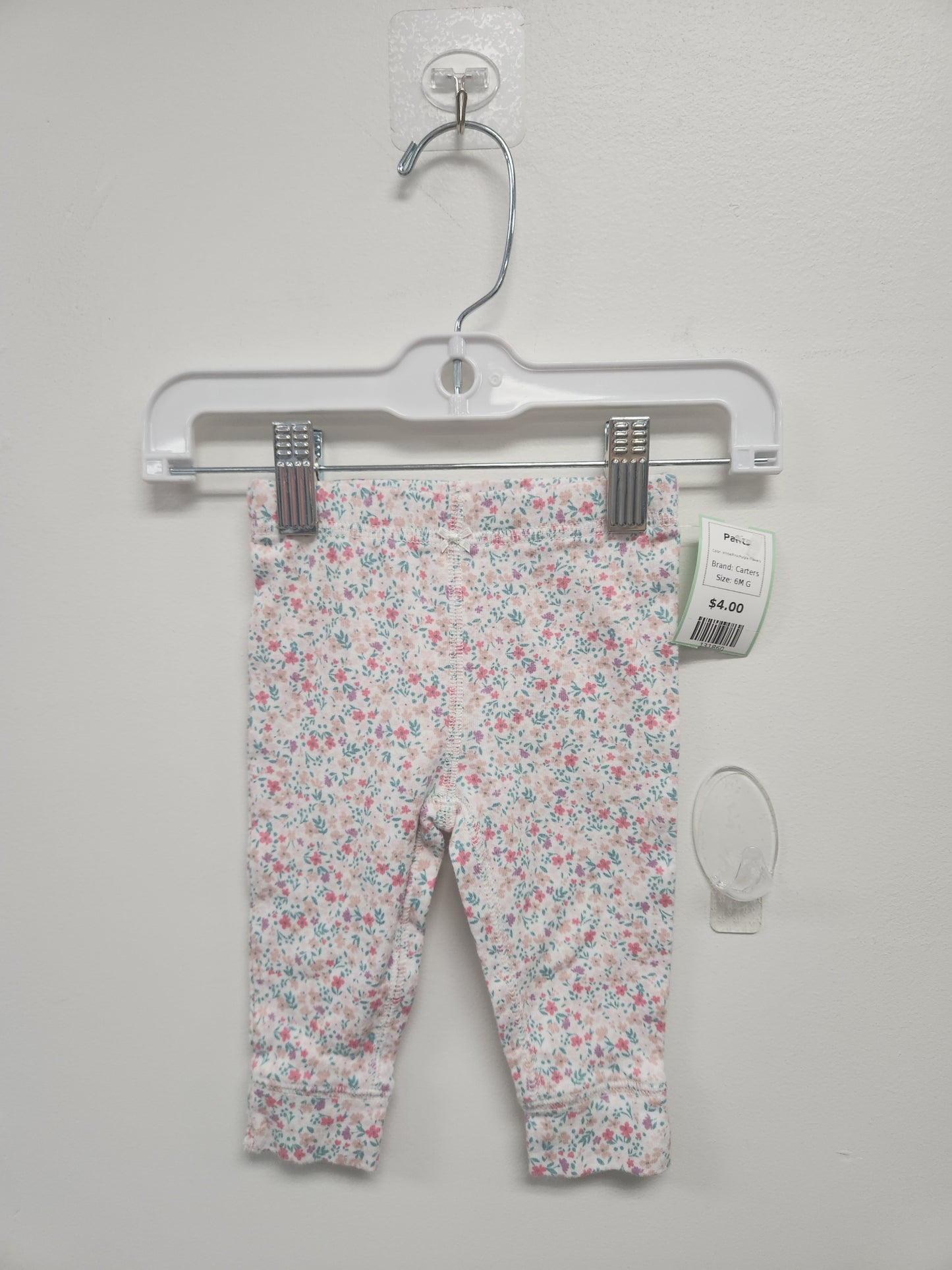 White/Pink/Purple Flowers Carters Pants, 6M G