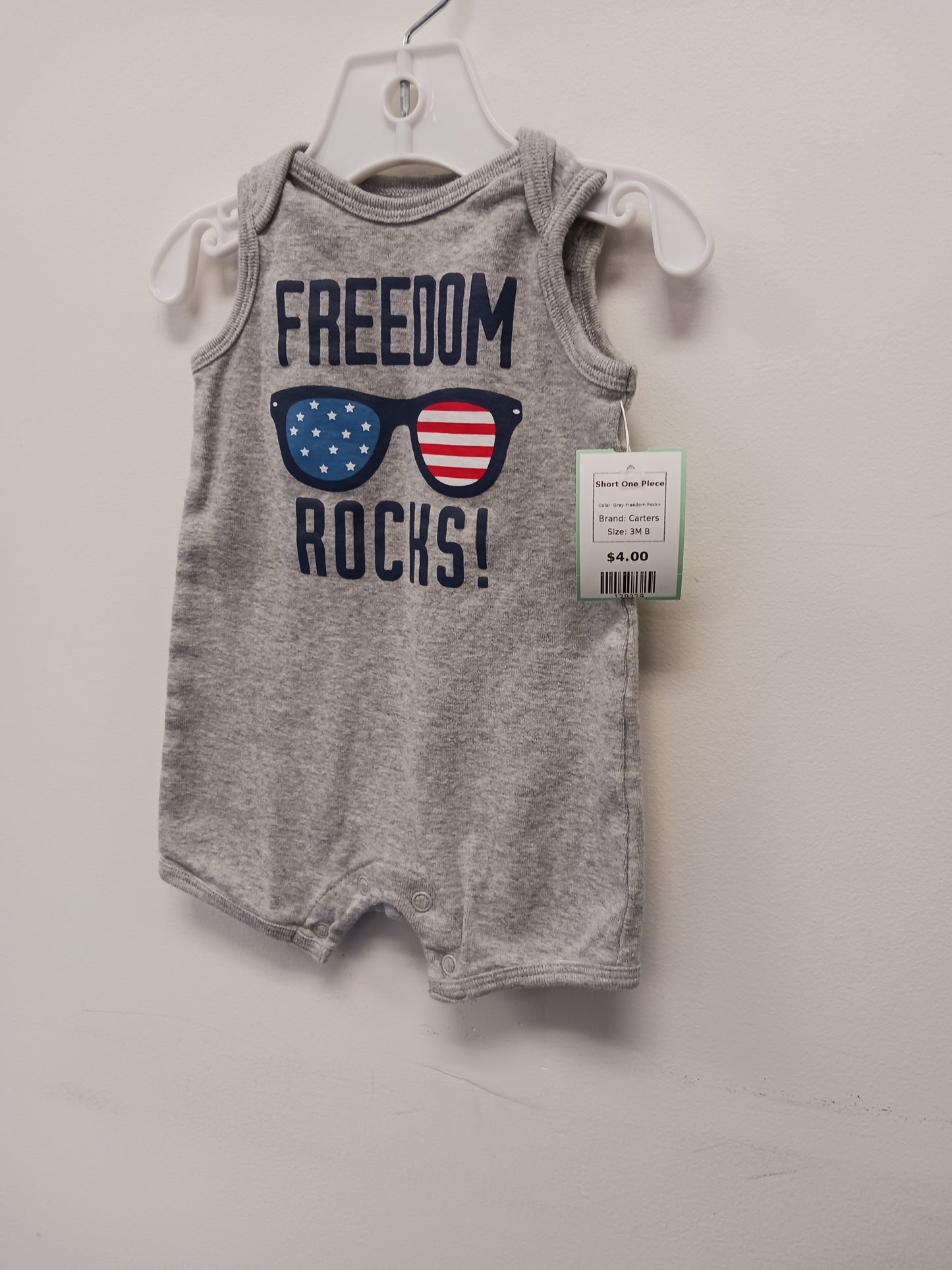 Grey Freedom Rocks Carters Short One Piece, 3M B