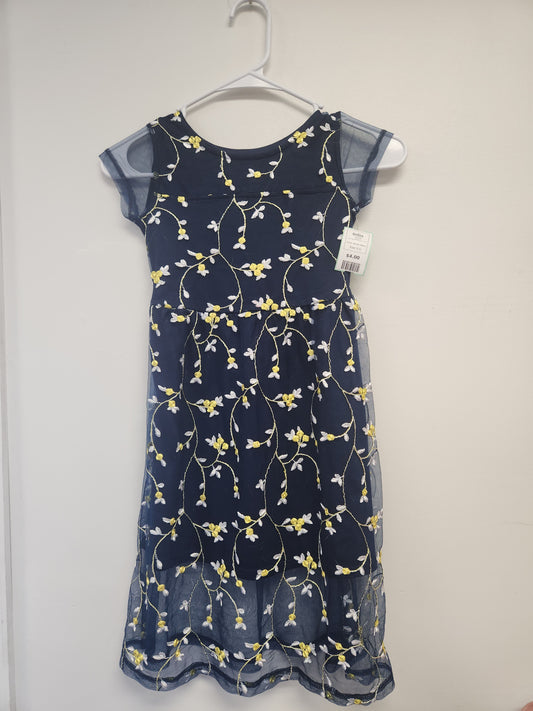 Navy/White/Yellow Flower Wonder Nation Dress, 6 G