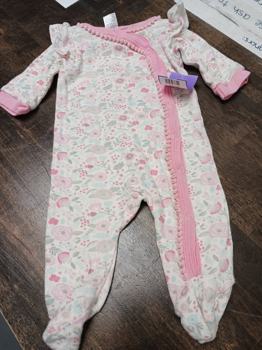 pink Baby Kiss Flowered Sleepers 0-3m, NB G