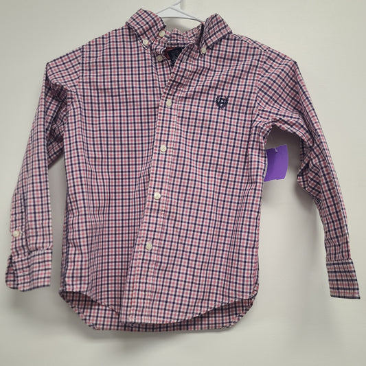 Pink/Navy Plaid Chaps Longsleeve Button Up, 6 B