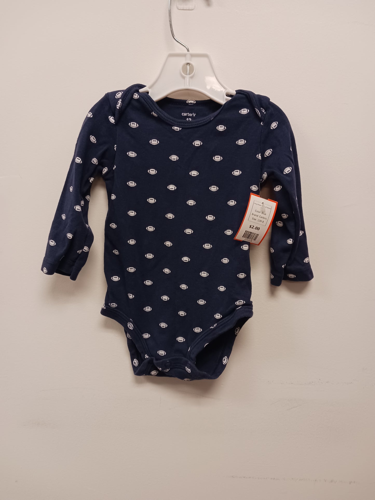 Blue Carters Long Sleeve Football Onesie, 12M B