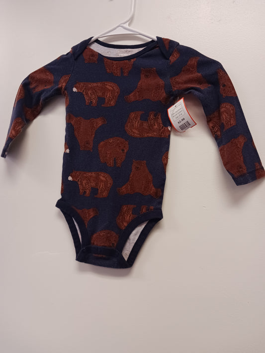 Navy/brown Carters Long Sleeve Bear Onesie, 2T B