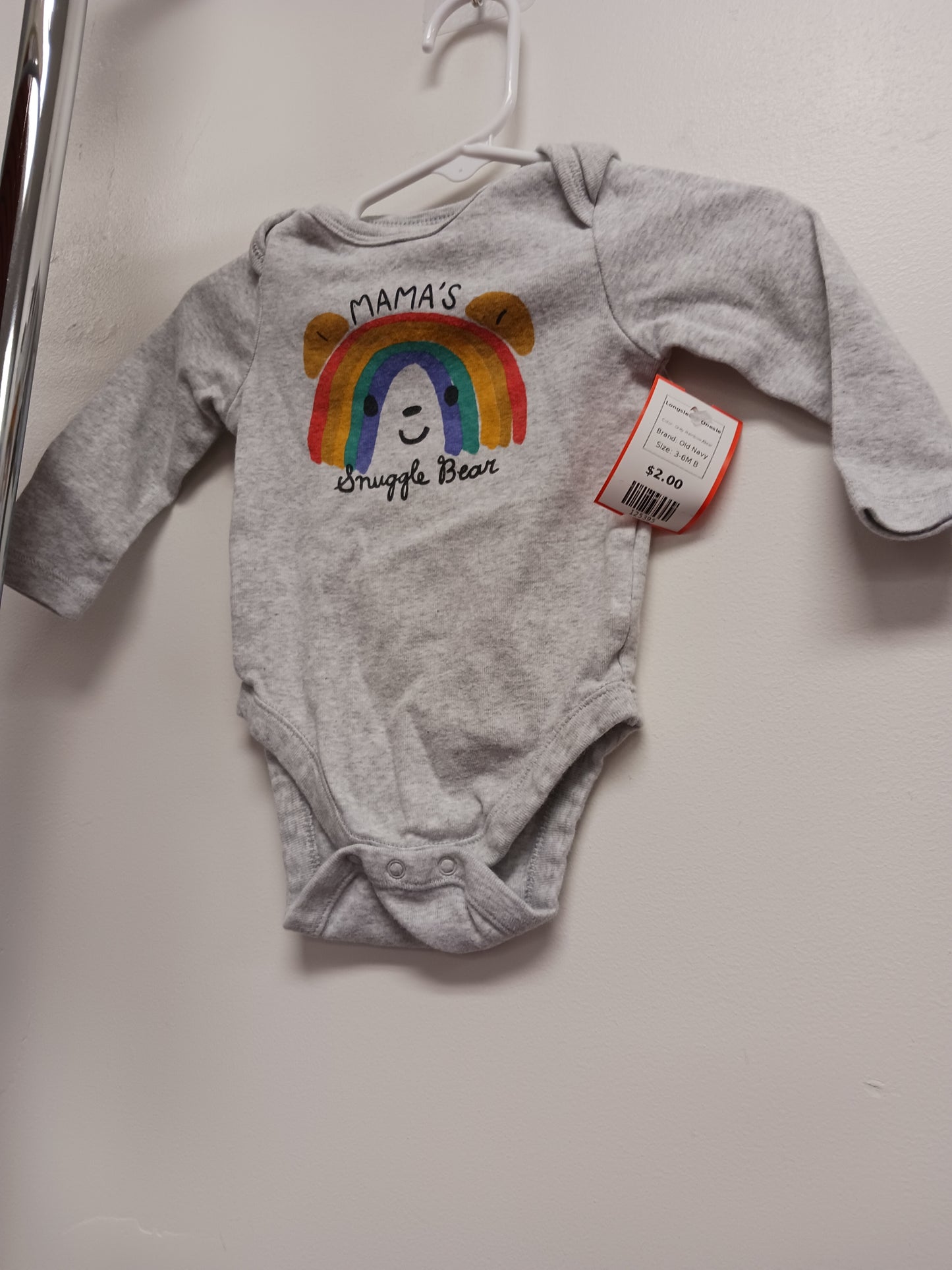 Grey Rainbow/Bear Old Navy Longsleeve Onesie, 3-6M B