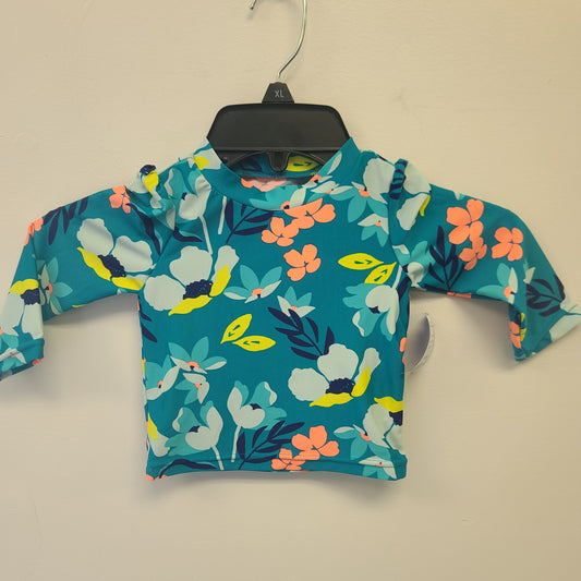 green/yellow Simple Joys Flowered Swim Shirt, 12M G
