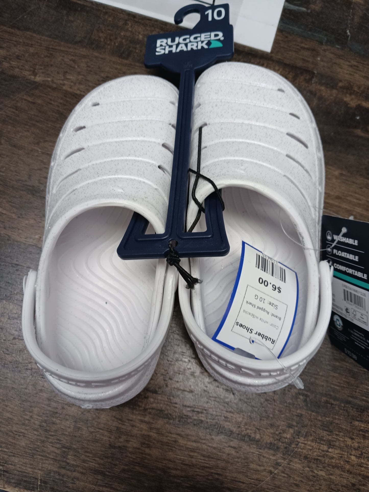 white w/Specks Rugged Shark Rubber Shoes, 10 G