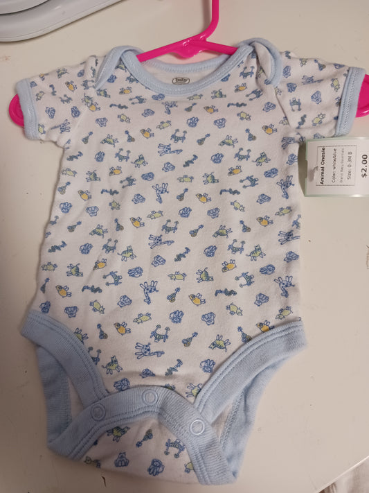 white/blue Baby Essentials Animal Onesie, 0-3M B