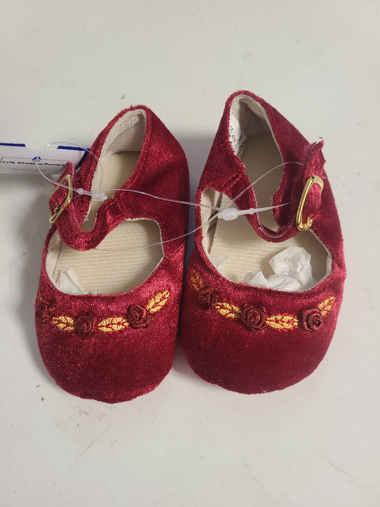 red  Crib Shoes w/flowers