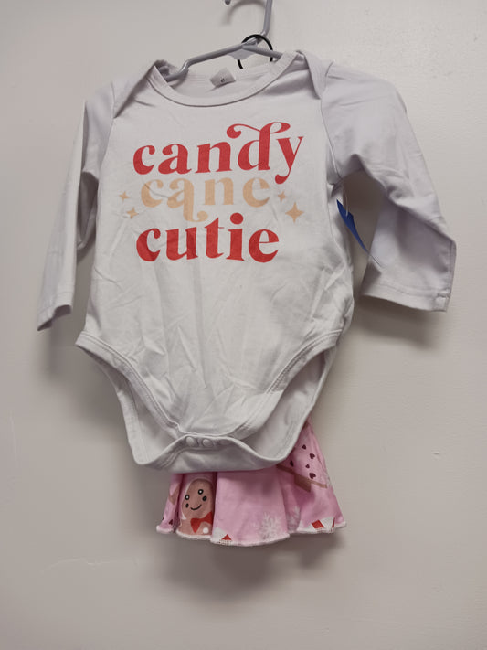 White/Pink Shein 2 Piece Candy Cane Cutie Outfit 6/9m, 6M G
