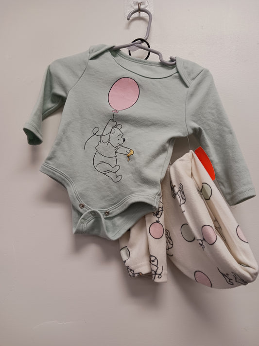 green/white Disney 3 Piece Winnie The Pooh Outfit, 3-6M B