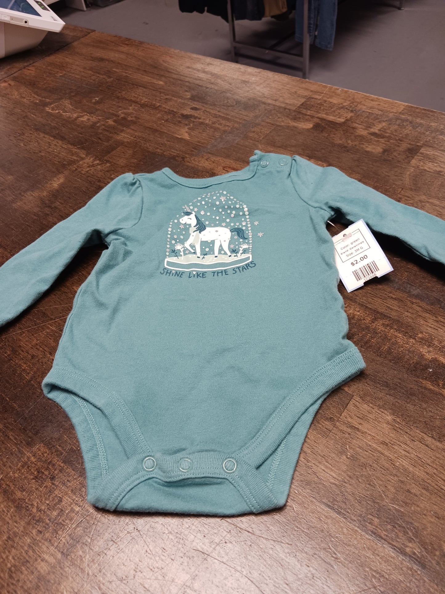 green Garanimals Long Sleeve Shine like the stars Onesie 3-6m, 3M G