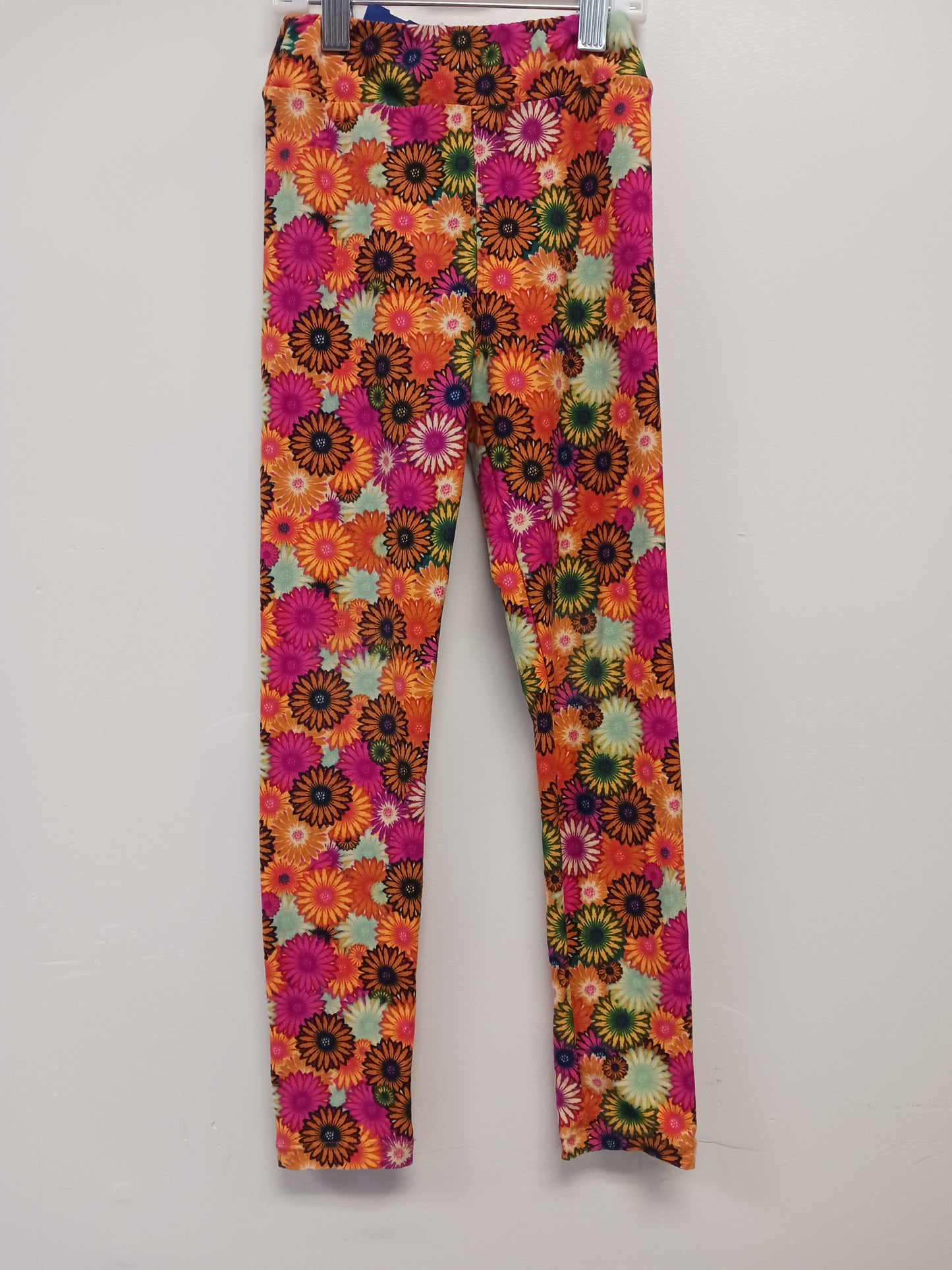 Orange/Yellow/Pink/Blue Flower Lularoe Leggings, L/XL