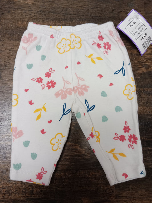White/Colorful Flower Carters Pants, NB G