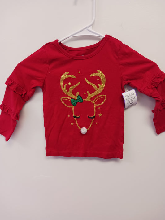 Red Reindeer Holiday Time Longsleeve Shirt, 2T G