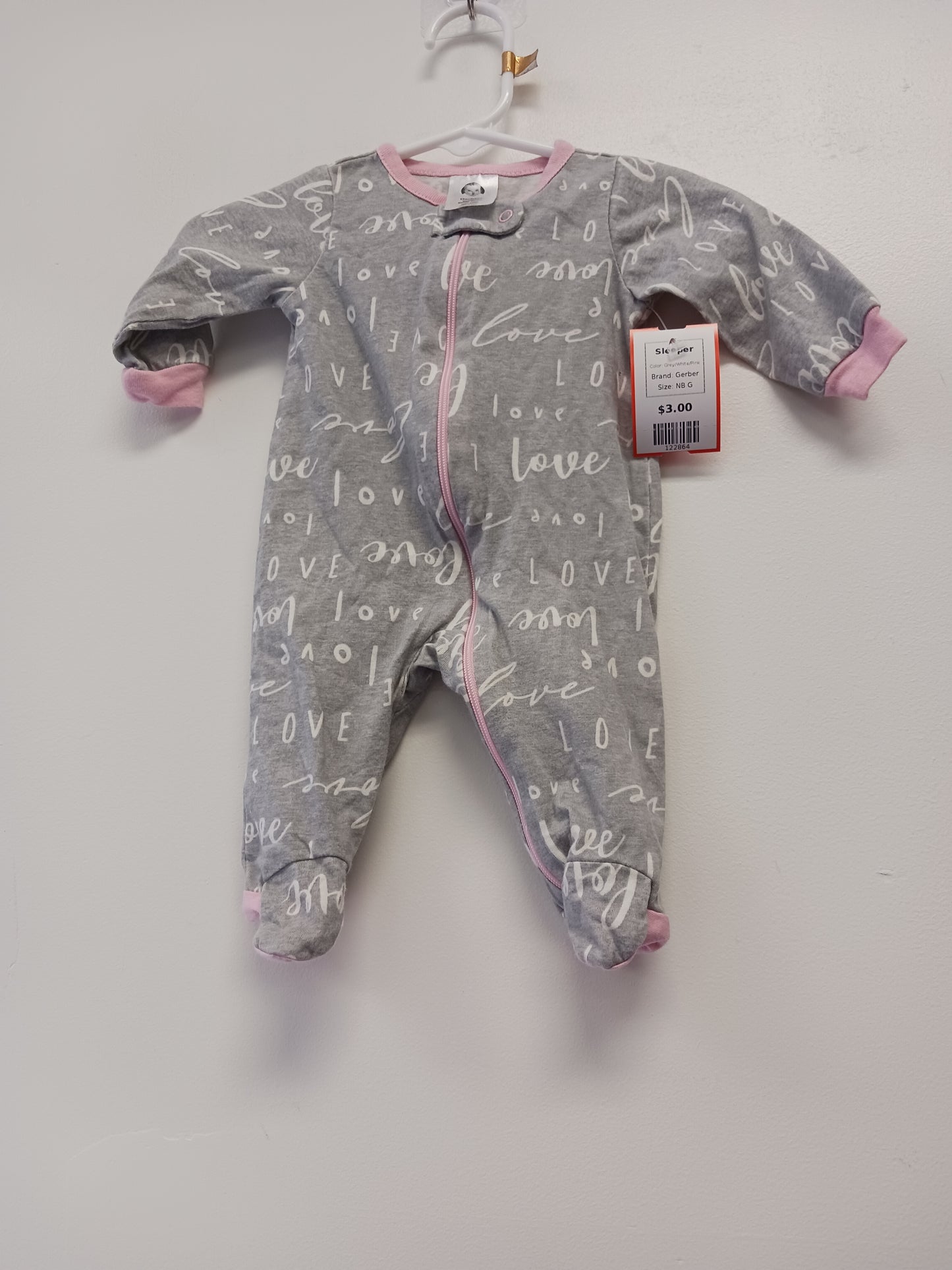 Grey/White/Pink Gerber Sleeper, NB G