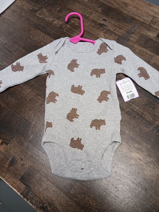 grey Simple Joys Long Sleeve Bear Onesie 3-6m, 3M B