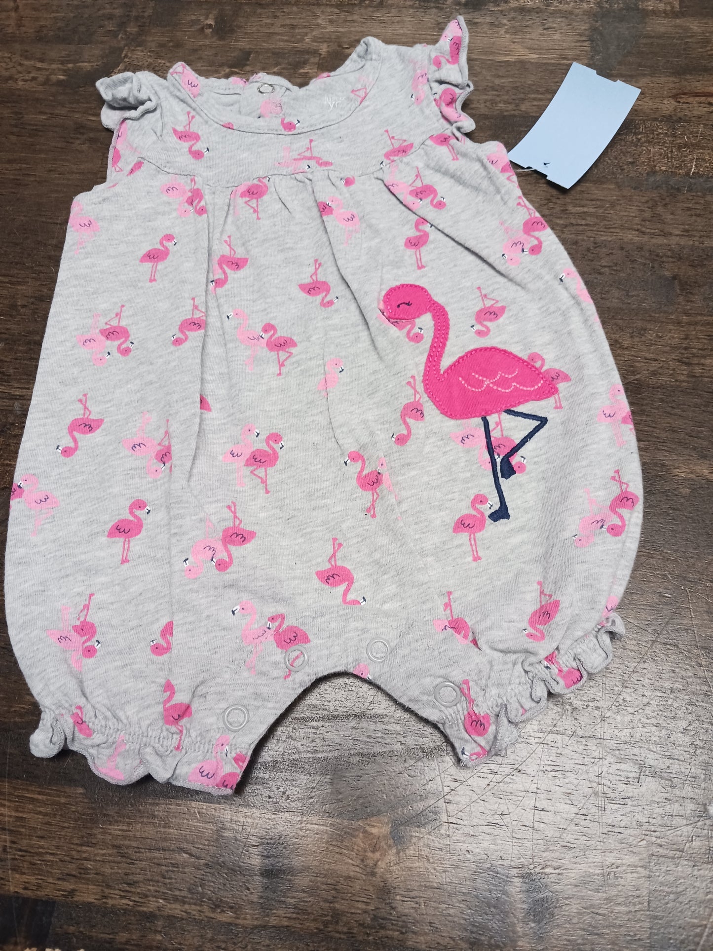 Grey/Pink Flamingo Carters Short One Piece, 3M G