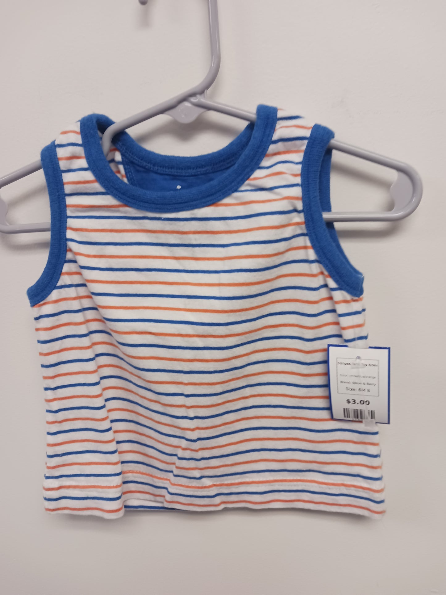 white/blue/orange Steve & Barry Striped Tank Top 6/9m, 6M B