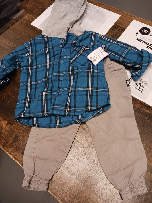Blue Plaid/Grey DKNY Outfit, 18M B