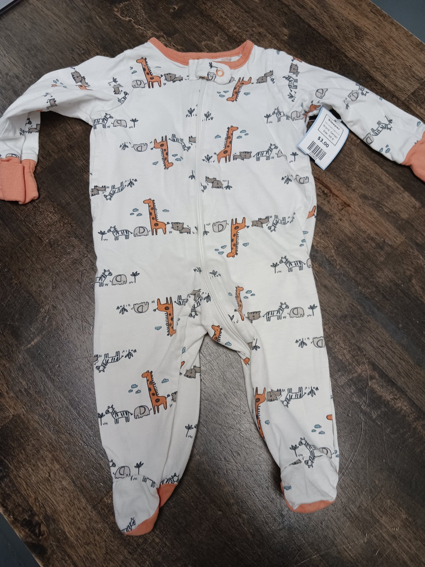 White/Orange Animal Gerber Sleeper, NB B