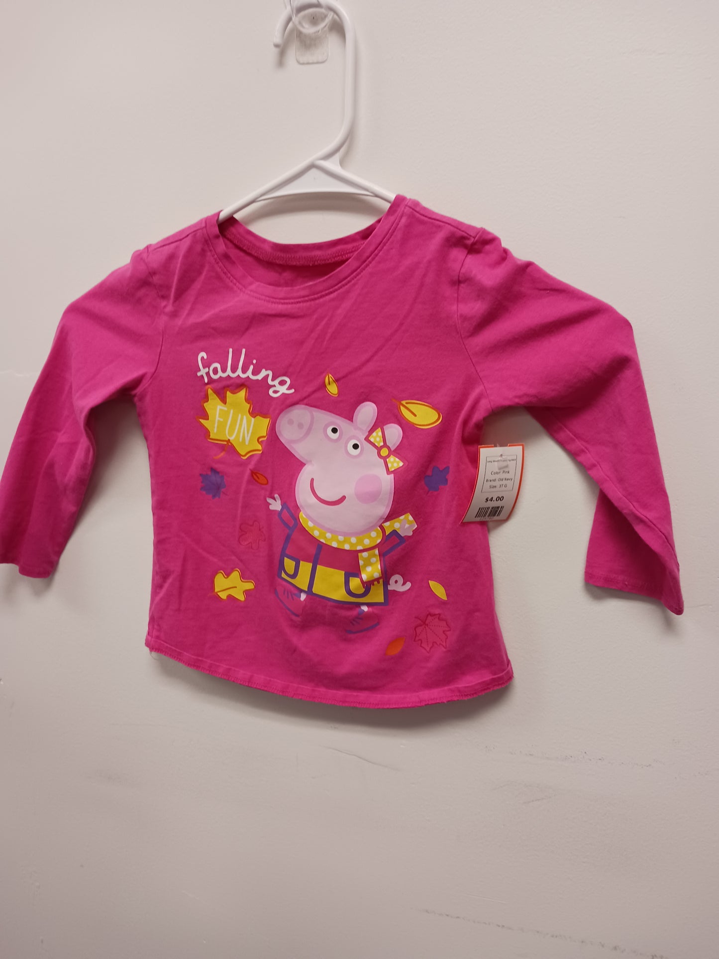 Pink Old Navy Long Sleeve Peppa Pig Shirt, 3T G