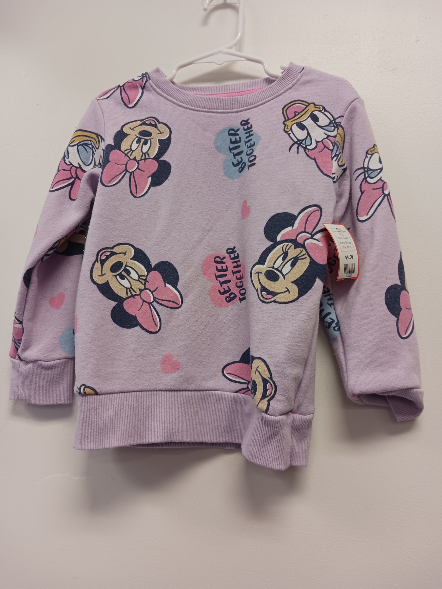 purple Disney Minnie Mouse Sweat Shirt, 4T G