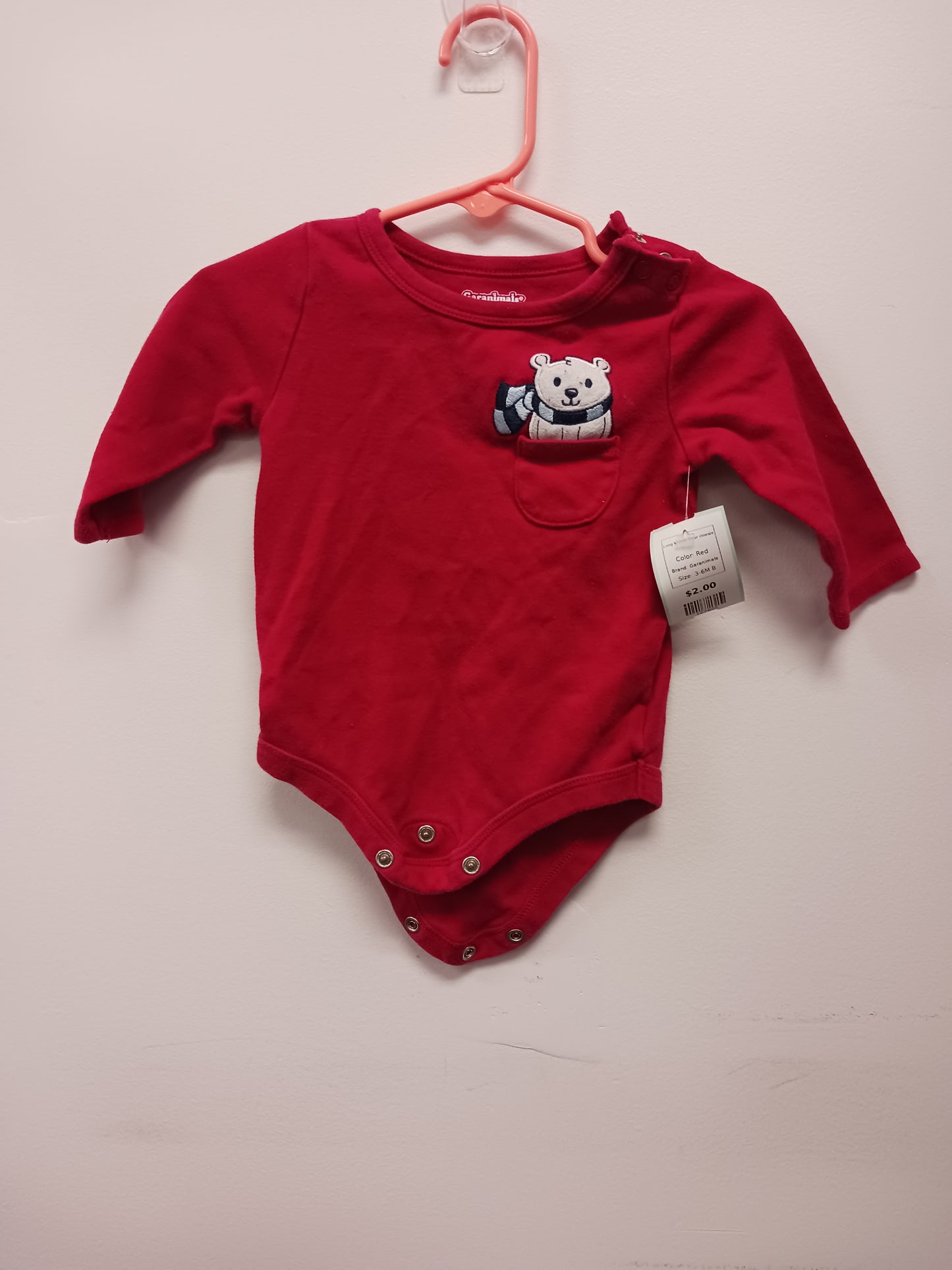 Red Garanimals Long Sleeve Bear Onesie, 3-6M B