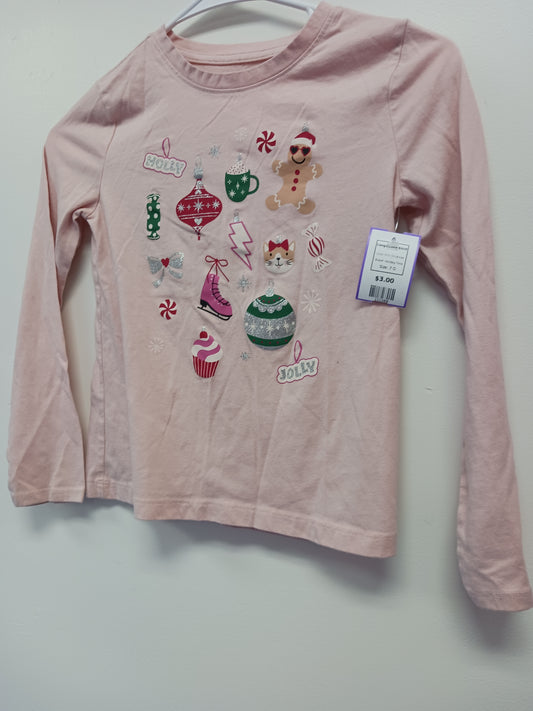Pink Christmas Holiday Time Longsleeve Shirt, 7 G