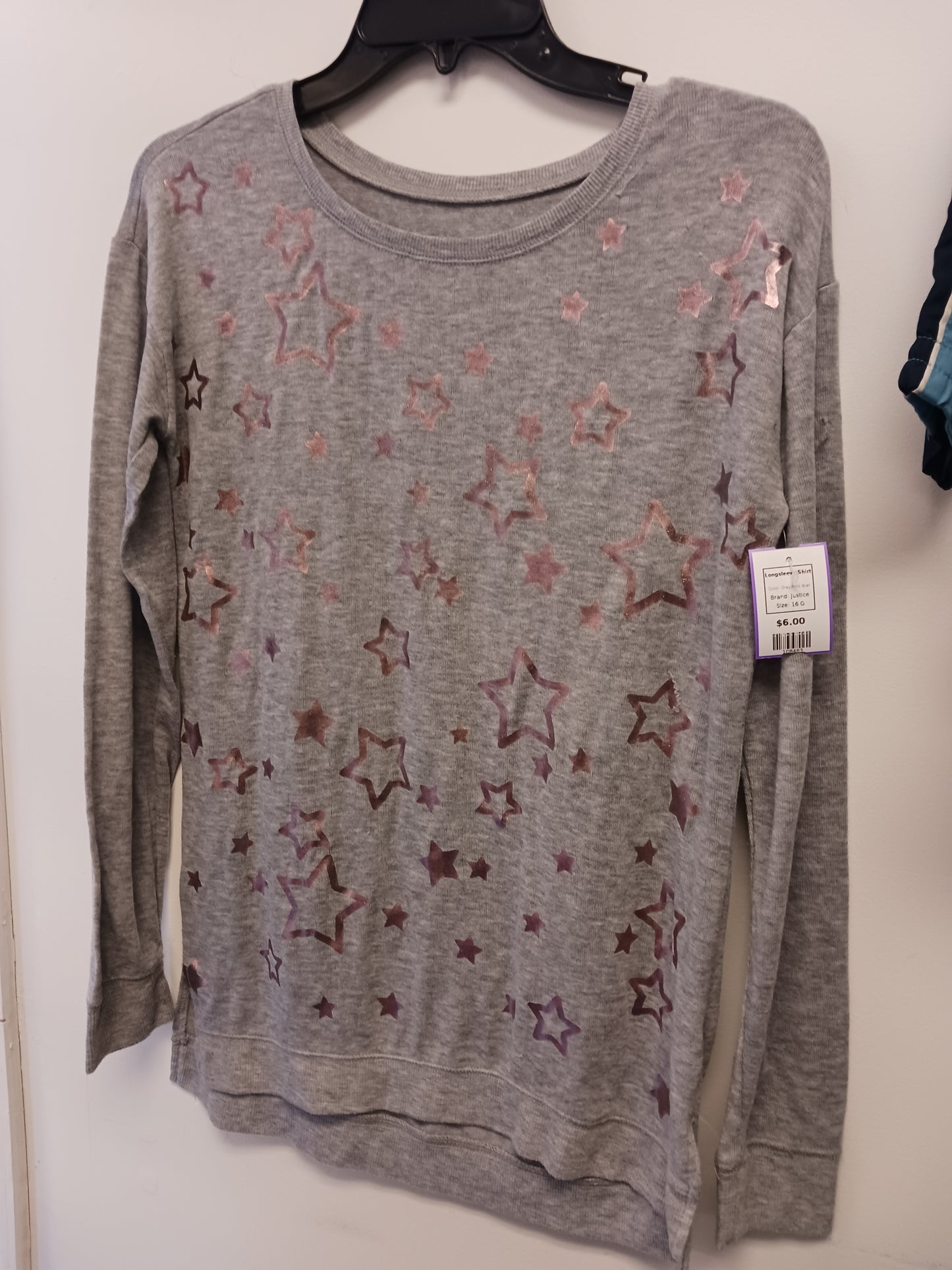 Grey/Pink Star Justice Longsleeve Shirt, 16 G