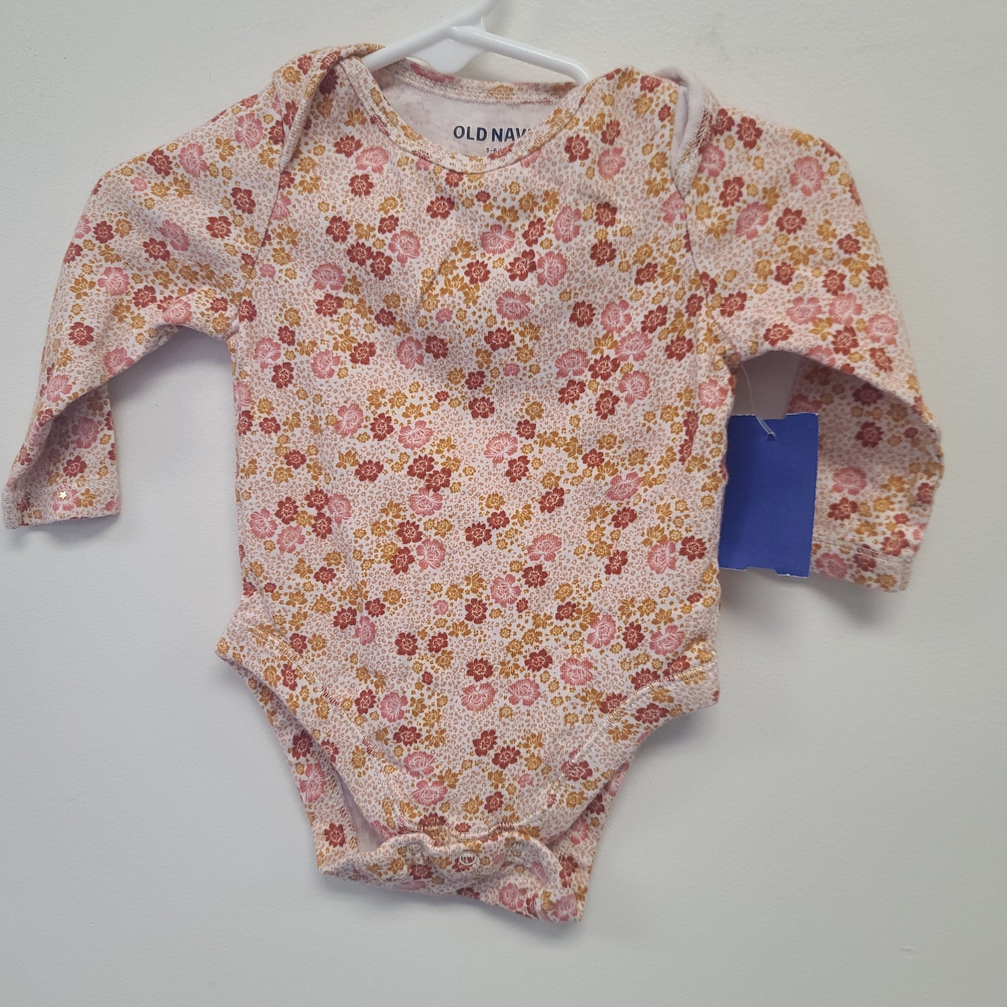 White/Yellow/Pink Flower Old Navy Longsleeve Onesie, 3M G