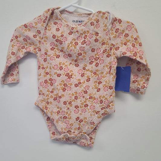 White/Yellow/Pink Flower Old Navy Longsleeve Onesie, 3M G