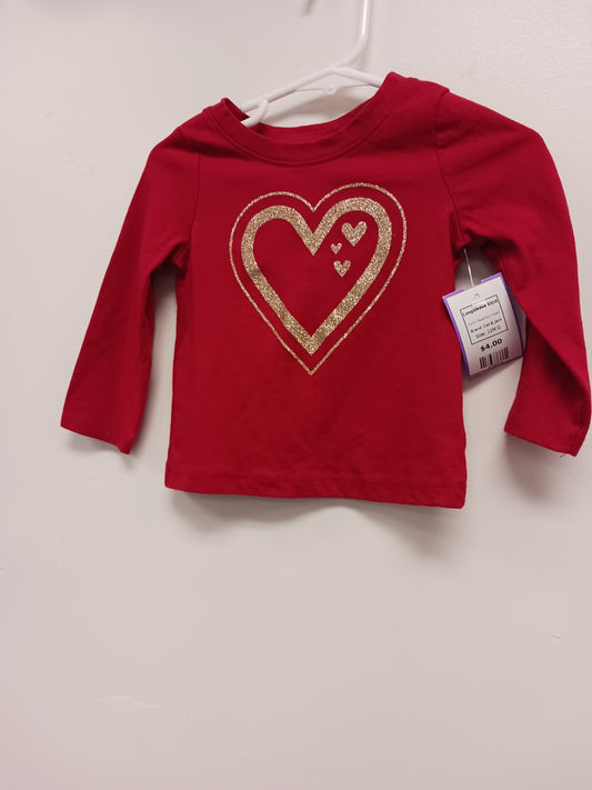 Red/Gold Heart Cat & Jack Longsleeve Shirt, 12M G