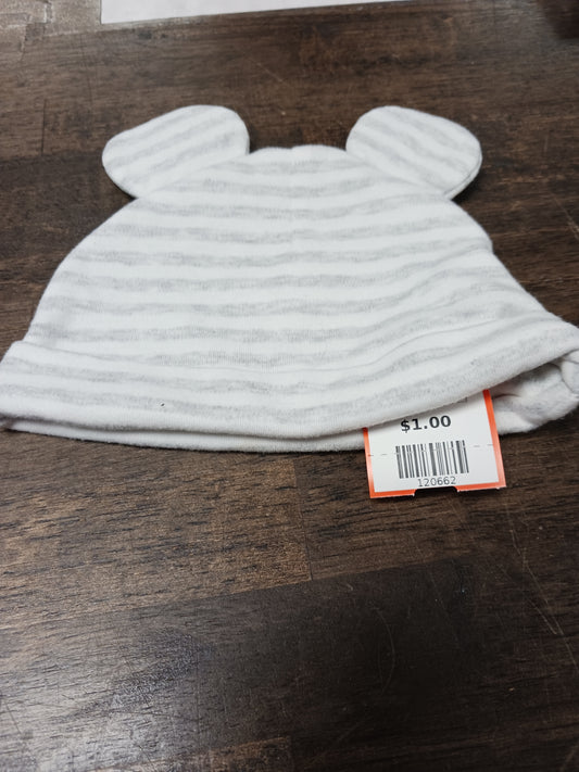grey striped  Striped Ear Hat, 3-6M B