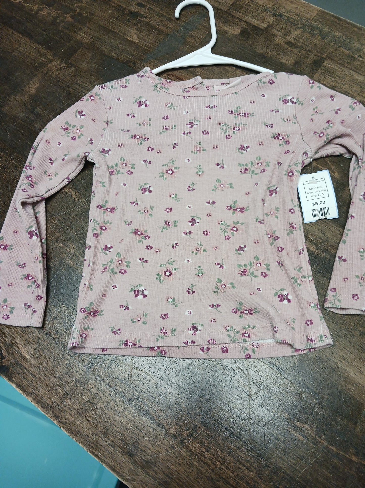 pink Little Lass Long Sleeve Flowered Shirt, 4T G