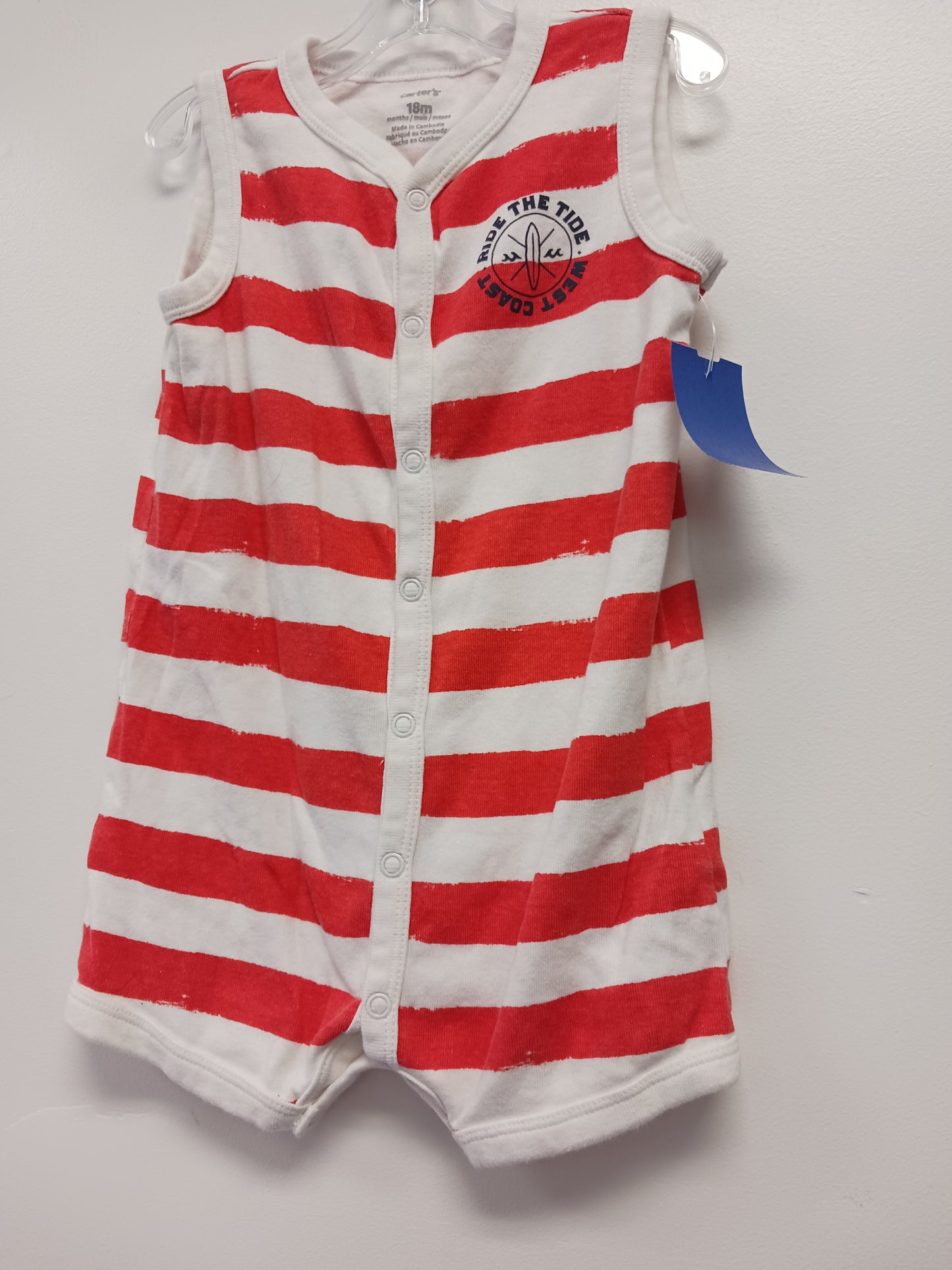 orange/white Carters Shorts One Piece, 18M B