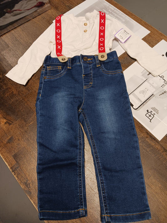 White/Blue Jean Cat & Jack Outfit, 18M B