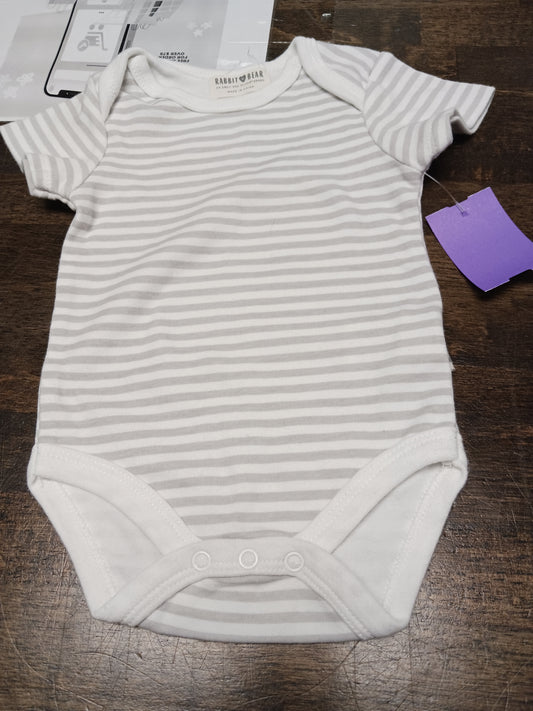 Grey/White Striped Rabbit + Bear Onesie, 3M B