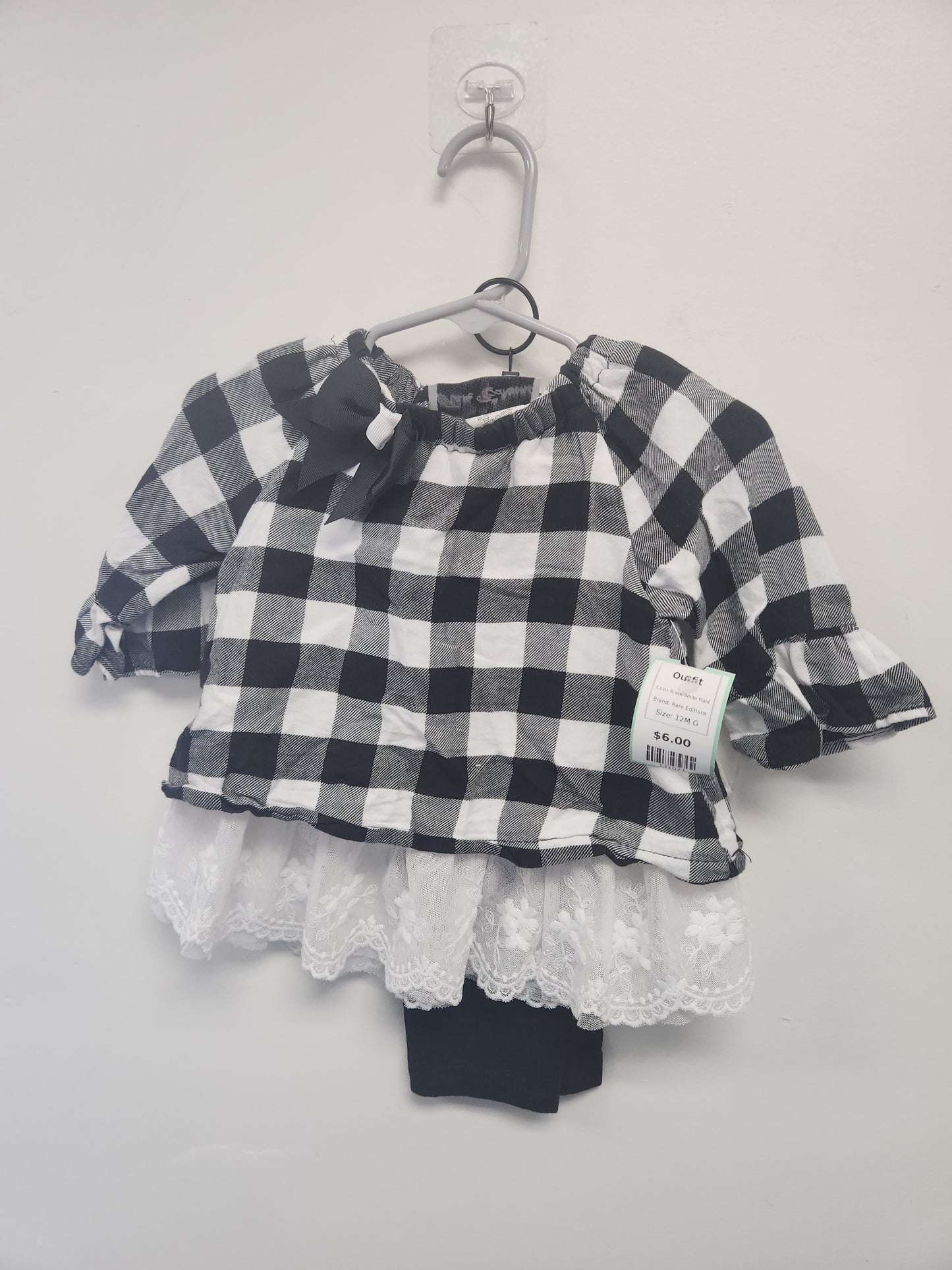 Black/White Plaid Rare Editions Outfit, 12M G