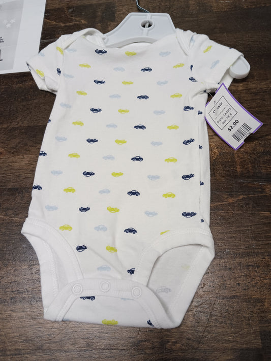 White/Blue/Green Car Carters Onesie, NB B
