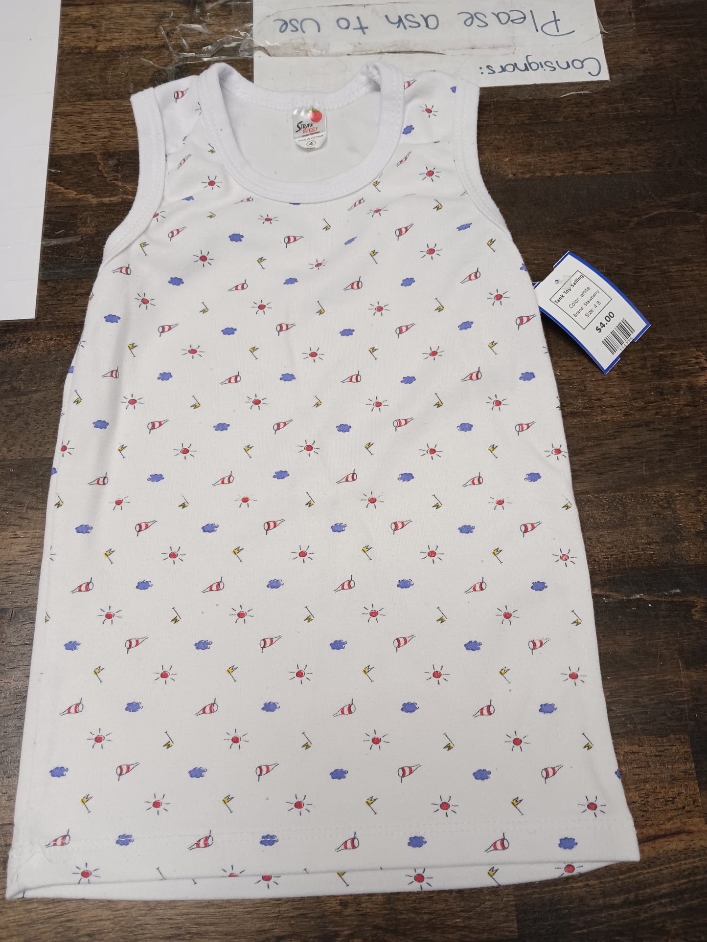 white Stawberry Tank Top Sailing, 4 B