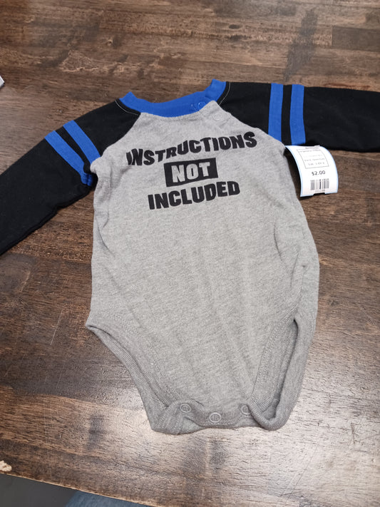 Grey/Black/Blue Garanimals Longsleeve Onesie, 3-6M B