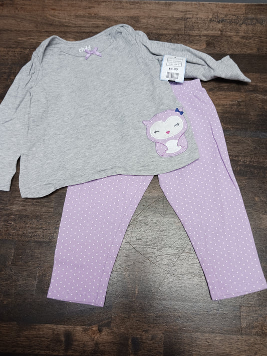 purple/grey Child of Mine 2 Piece Owl Outfit, 12M G